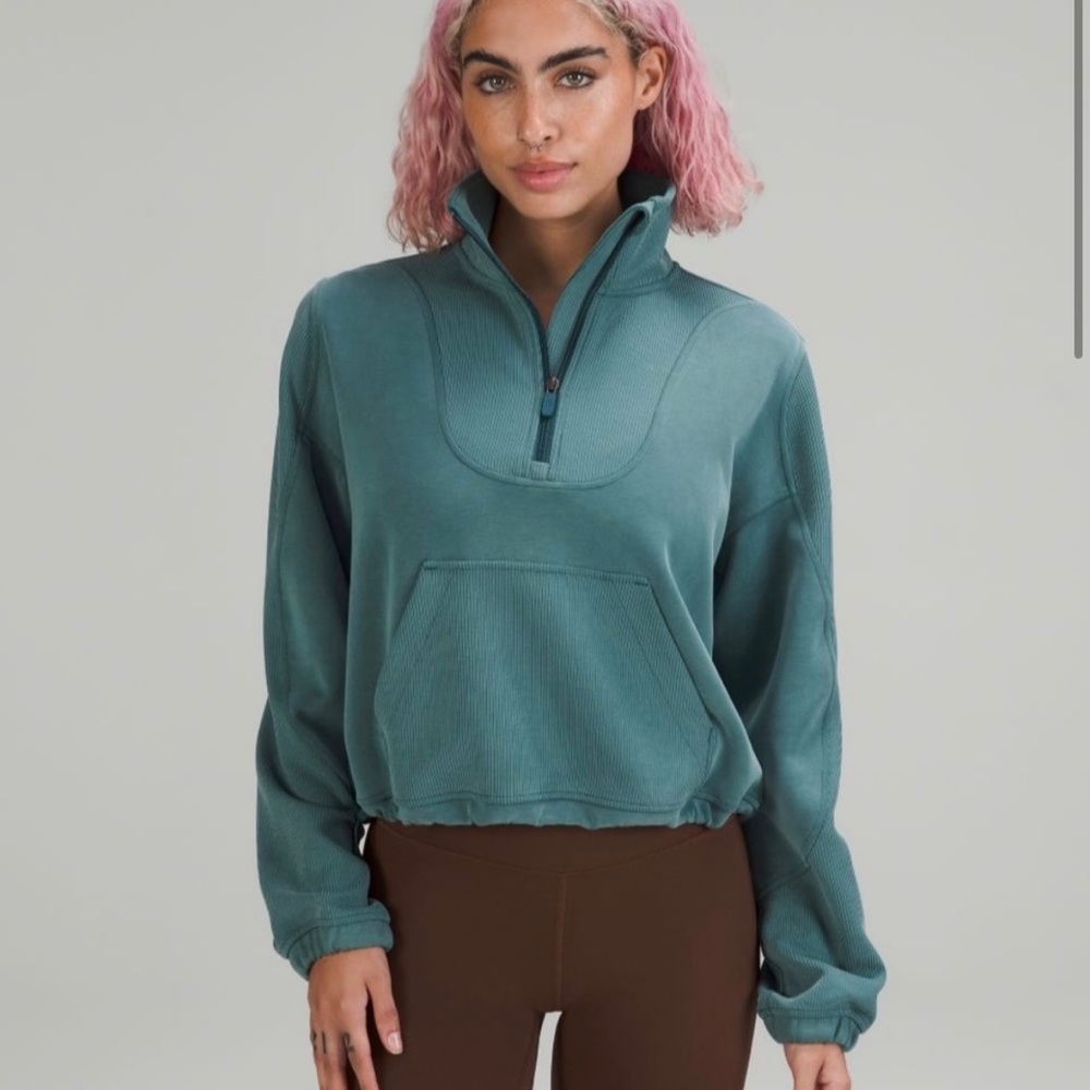 Lululemon Brushed Softstreme Ribbed Half Zip in Green Jasper